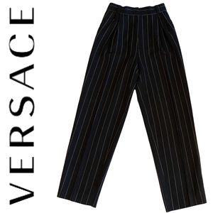 VERSACE wool high waisted pinstriped trousers